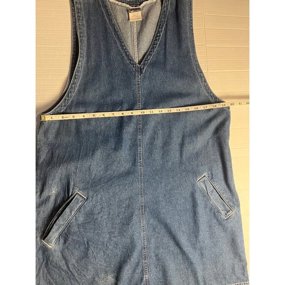 Womens Essentials Denim Sleeveless Jumper Dress V-Neck With Pockets L 100% Cotto - Picture 7 of 11
